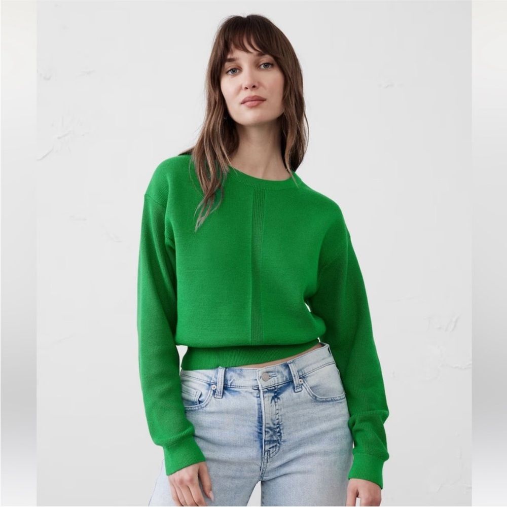 Banana Republic Ribbed Pullover Sweater Cropped Emerald Green Small